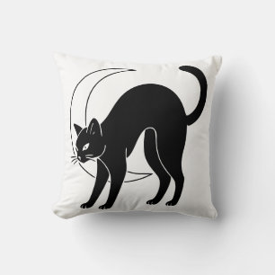 Coussin Chat noir et lune croissante en dessin au trait