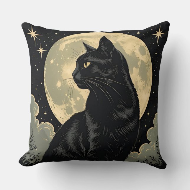 Coussin Chat noir et lune de minuit | L'art d'Halloween vi (Recto)