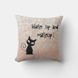 Coussin Chat noir fantaisiste pailleté - Réveillez-vous et