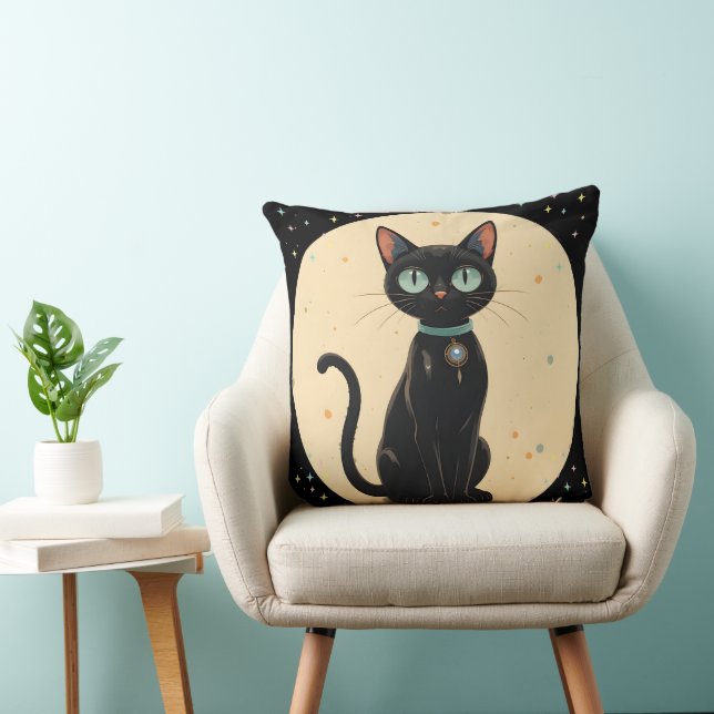Coussin Chat noir futuriste atomique Lune  (Chaise)