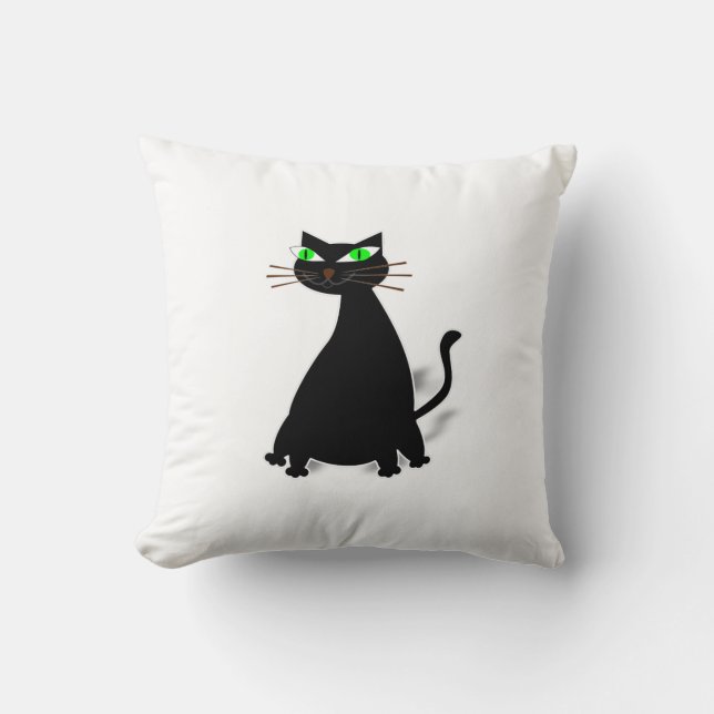 Coussin Chat noir gras aux yeux verts (Recto)