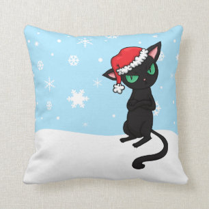 Coussin Chat noir grincheux utilisant le casquette de Pèr