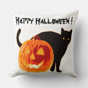 COUSSIN CHAT NOIR HALLOWEEN ET CITROUILLE