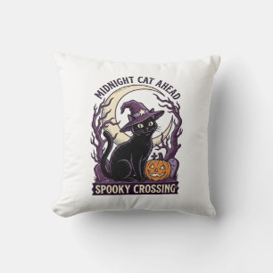 Coussin Chat Noir Halloween Gravure Vintage Chat Citrouill