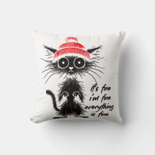Coussin Chat noir Halloween rouge beanie C'est bon Je vais