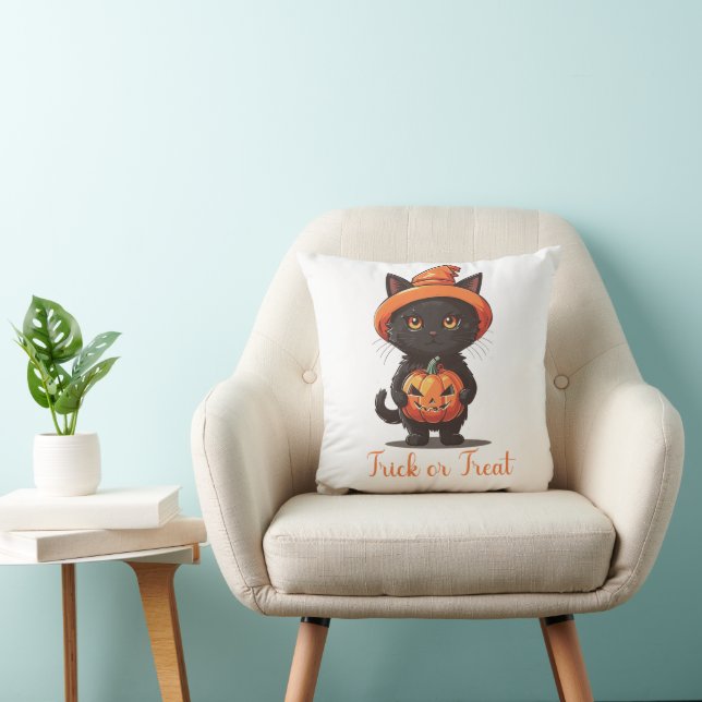 Coussin Chat noir Jack-O' Lantern Halloween (Chaise)