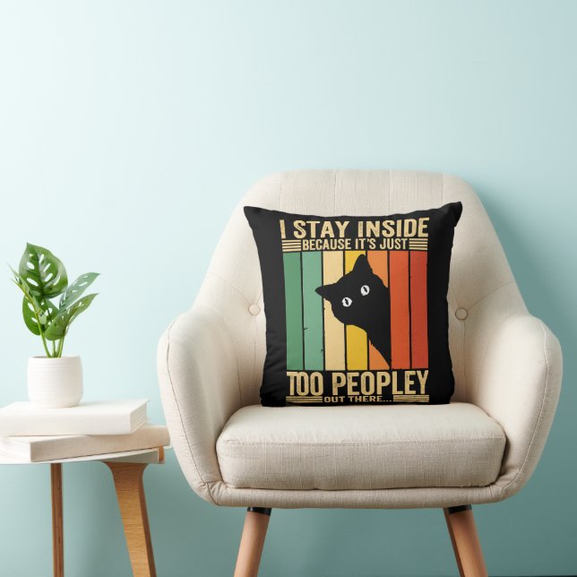 Coussin Chat noir je reste à l'intérieur parce que c'est t (Chaise)