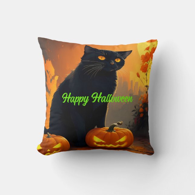 Coussin Chat NOIR Magick Halloween Chat (Recto)