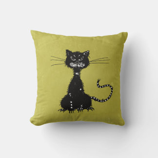 Coussin Chat noir malin Vert olive