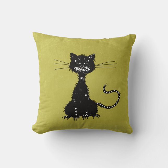 Coussin Chat noir malin Vert olive (Recto)