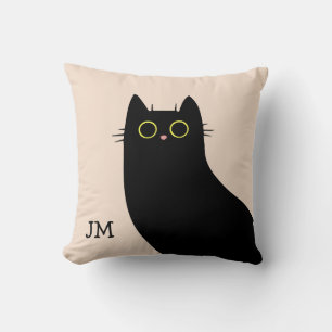 Coussin Chat noir mignon dans le style Mid Century