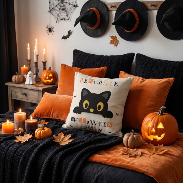 Coussin Chat noir mignon Halloween (Créateur téléchargé)