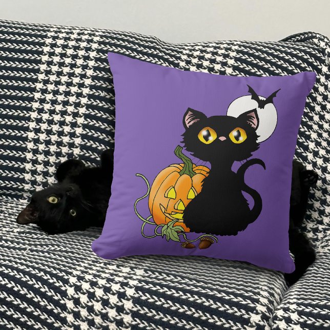 Coussin Chat noir mignon violet effrayant Halloween Citrou (Créateur téléchargé)