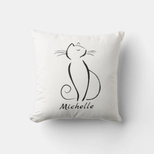 Coussin Chat noir minimaliste sur fond blanc ajoutez un no