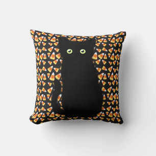 Coussin Chat noir, motif de maïs, Halloween amusant