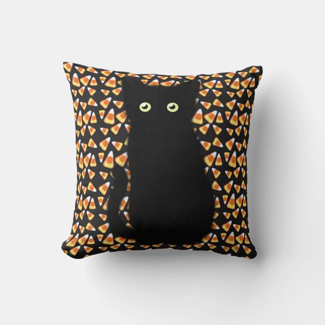 Coussin Chat noir, motif de maïs, Halloween amusant (Recto)