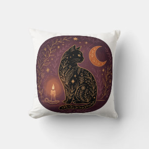 Coussin Chat noir mystique céleste sorcière Halloween goth