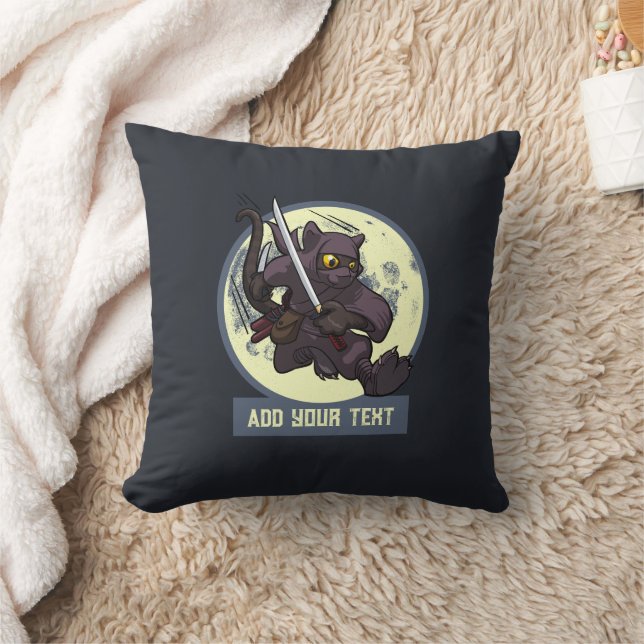 Coussin Chat noir ninja sautant Texte personnalisé Créatio (Couverture)