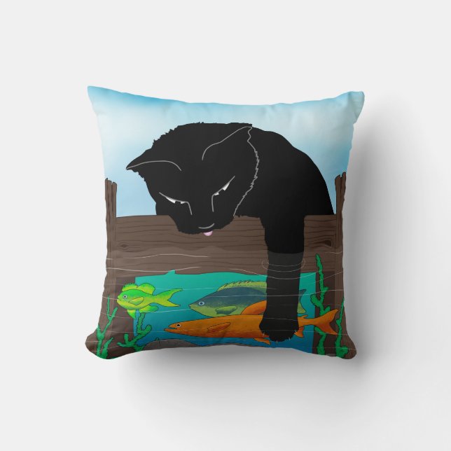 Coussin Chat noir Pêche Turquoise Jeu d'oreiller (Recto)