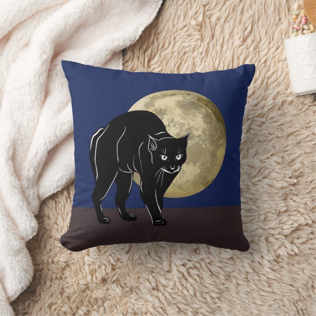 Coussin Chat noir rôdant Halloween dans une nuit de pleine (Couverture)
