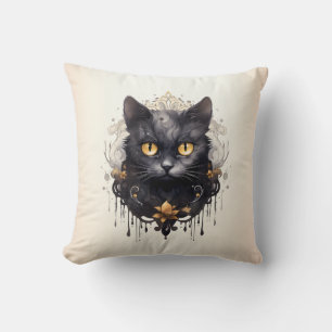 Coussin Chat noir royal strass or Halloween