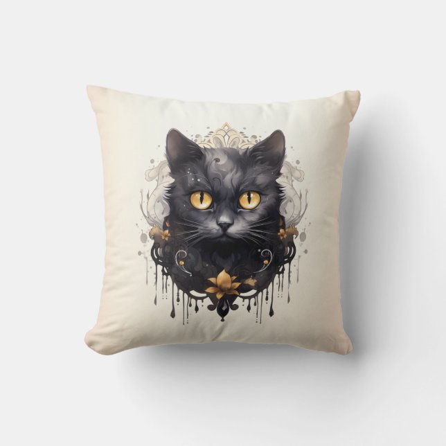 Coussin Chat noir royal strass or Halloween (Recto)