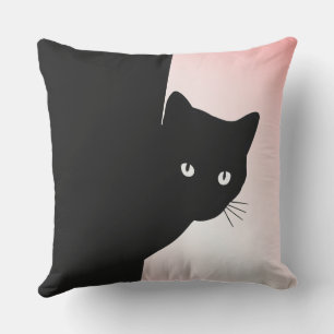 Coussin Chat noir rusé rose