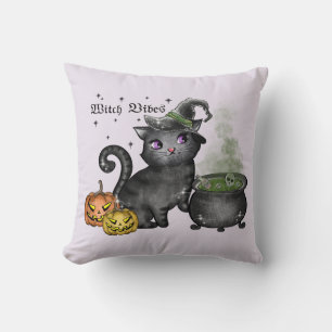 Coussin Chat noir sorcière   Vibes sorcières