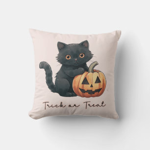Coussin Chat noir Trick or Treat Lumière Orange Halloween