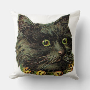 Coussin Chat noir victorien avec col de cloche