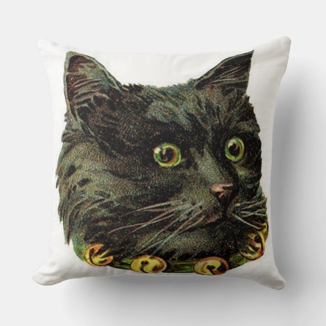 Coussin Chat noir victorien avec col de cloche (Recto)