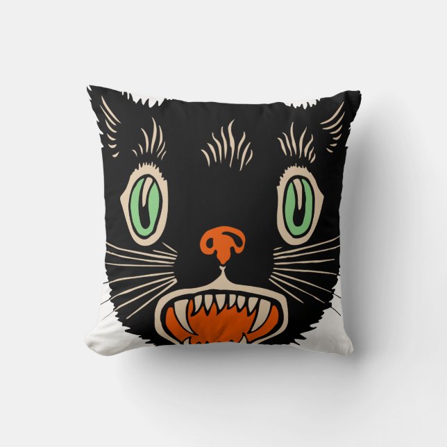 Coussin Chat noir vintage d'Halloween effrayé (Recto)