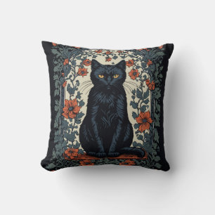 Coussin Chat noir Vintage Floral