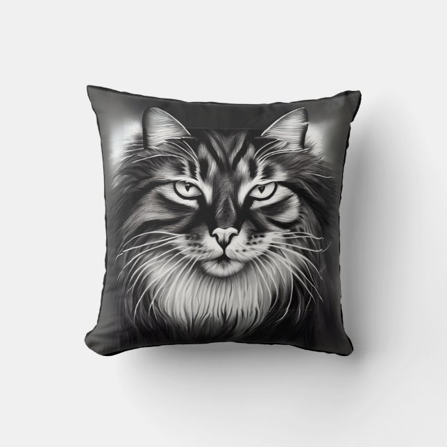 Coussin Chat norvégien en noir et blanc (Recto)