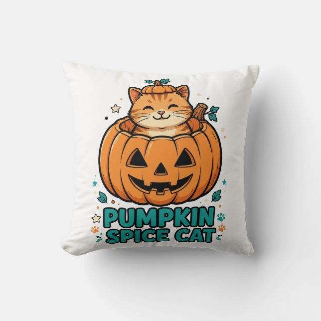 Coussin Chat orange d'Halloween au Curry de Citrouille Cha (Recto)