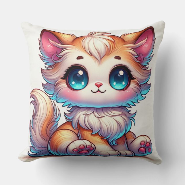 Coussin Chat orange mignon de dessin animé avec de grands  (Recto)