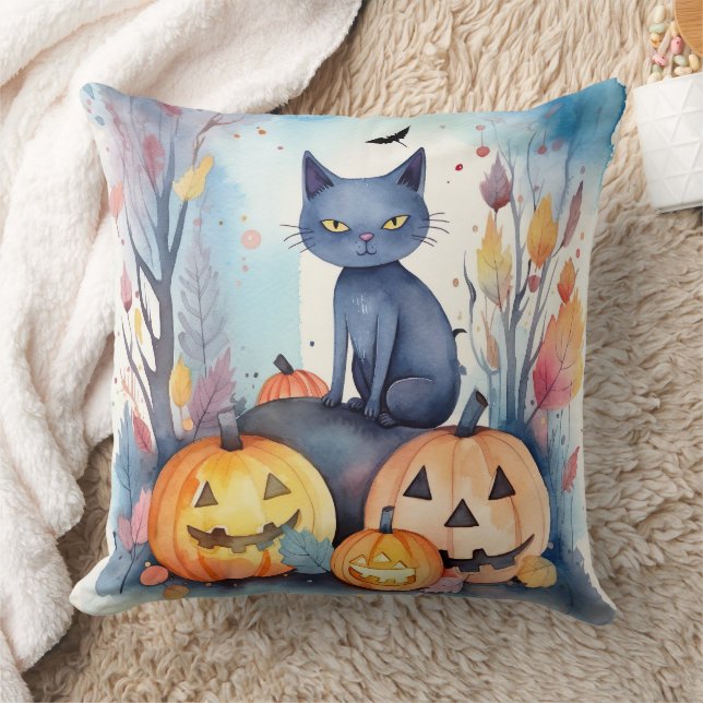 Coussin Chat Oriental Bleu d'Halloween avec des Citrouille (Couverture)