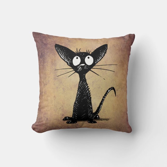 Coussin Chat oriental noir drôle de Shorthair sur Tan (Recto)