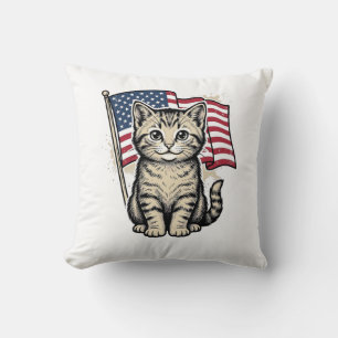 Coussin Chat patriotique avec drapeau américain Vector vin