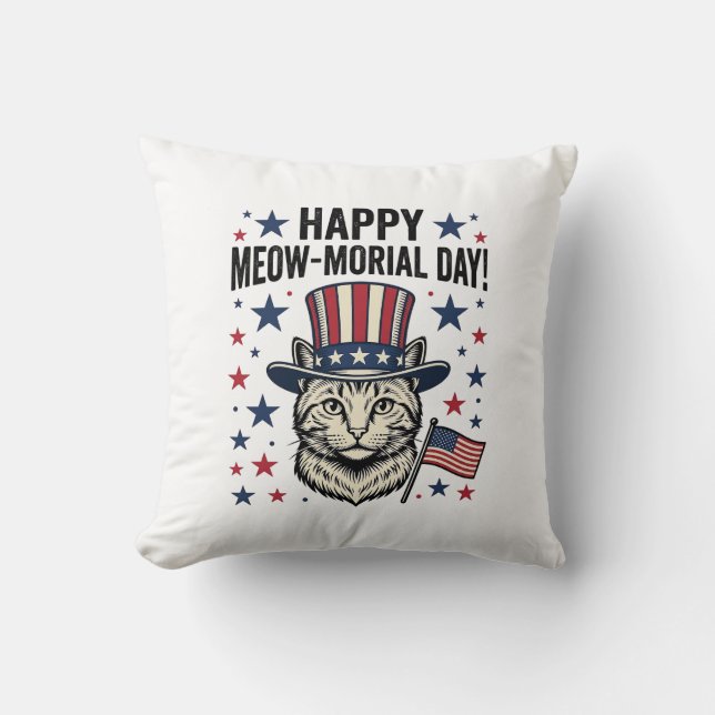 Coussin Chat patriotique Meow-morial Day Conception vector (Recto)