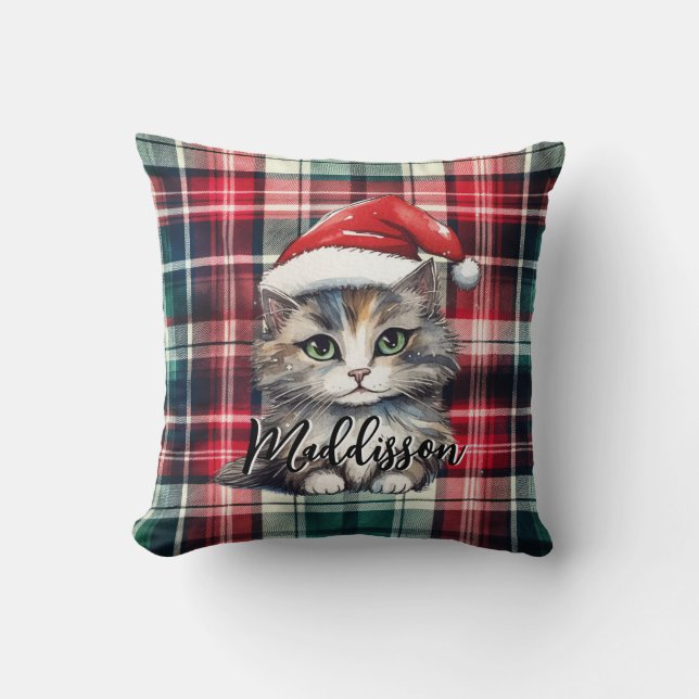 Coussin Chat Père Noël Plaid De Noël Avec Nom (Recto)