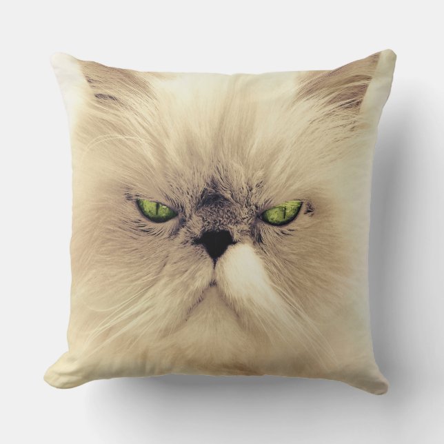 Coussin Chat Perse Blanc Oeil Vert (Recto)