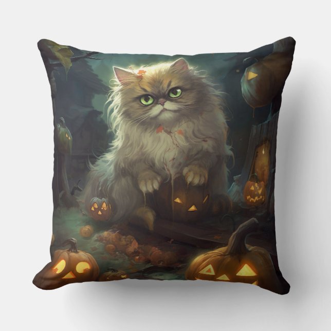 Coussin Chat perse d'Halloween avec effroi Citrouille (Recto)