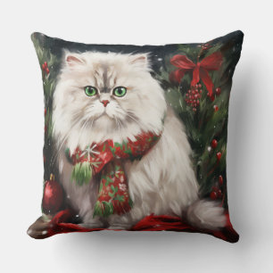 Coussin Chat perse en Noël de neige
