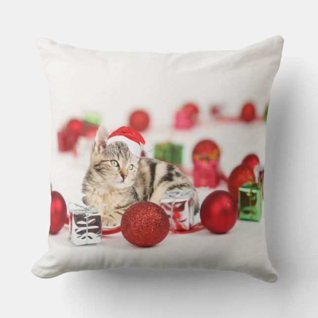 Coussin Chat portant le chapeau du Père Noël (Recto)