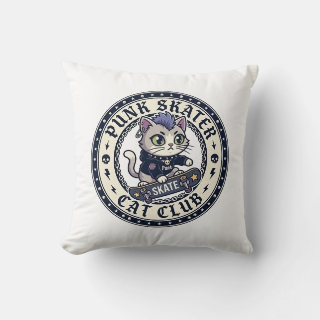 Coussin Chat Punk Skateur Drôle Conception pour Amateur de (Recto)