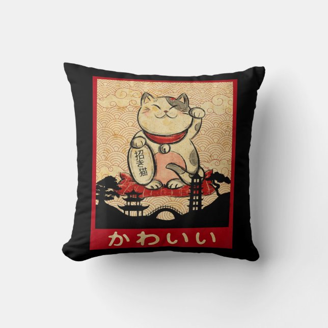 Coussin Chat Ramen Bowl Anime nouilles japonaises Kawaii N (Recto)