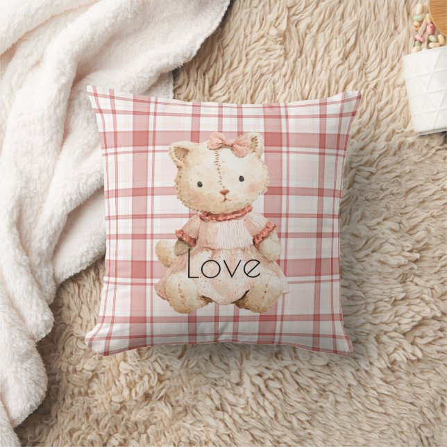 Coussin Chat rayures carreaux rose (Couverture)