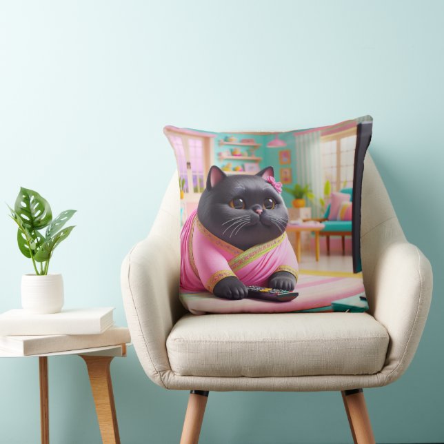 Coussin Chat regardant la télévision dans le salon (Chaise)