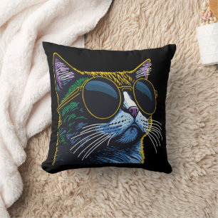 Coussin Chat Rétro : Charme des Lunettes Jaunes